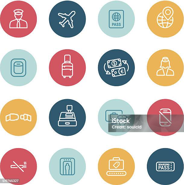 Flight Icons Stock Illustration - Download Image Now - Air Stewardess, Air Vehicle, Airline Check-In Attendant