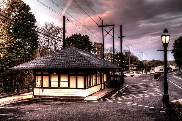 Old train station and light post in Chalfont, Pennsylvania