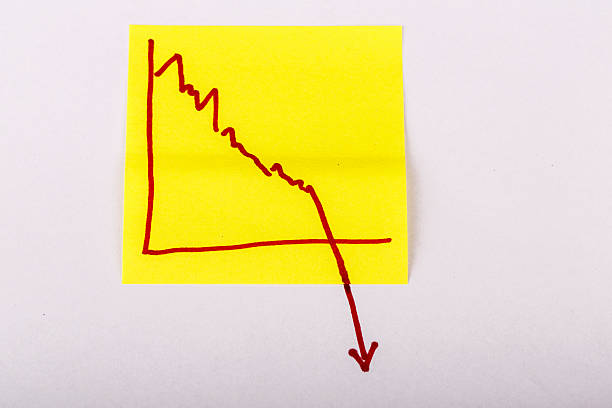 istock note paper with finance business graph going down - loss 519767273
