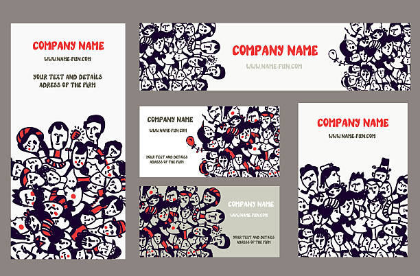 Business cards and banners for the company Business cards and banners for the company - hand drawn set with people crowd of people drawings stock illustrations