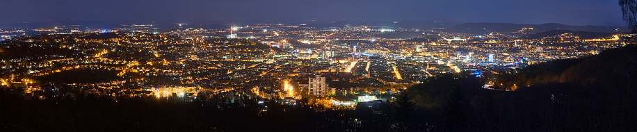Panorama Photo of Stuttgart, Germany at night, seen from the Birkenkopf (Monte Scherbelino)