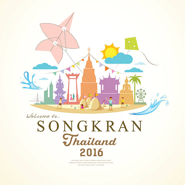 songkran 페스티벌 기간 동안 4월 태국 - thailand thai culture travel buddha stock illustrations