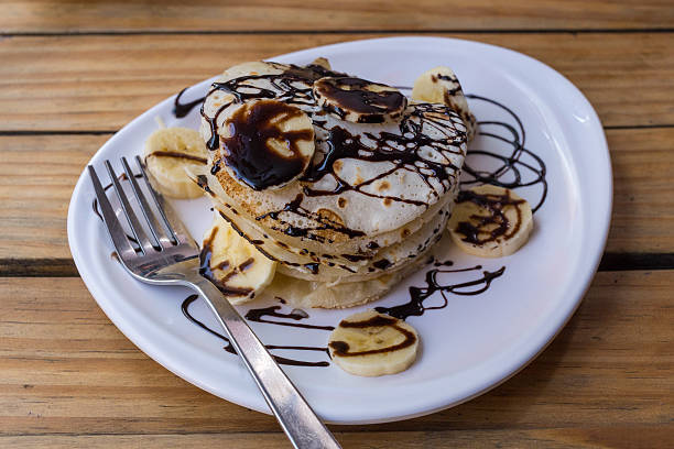 istock Pancakes with Banana and Chocolate Sauce 519783360