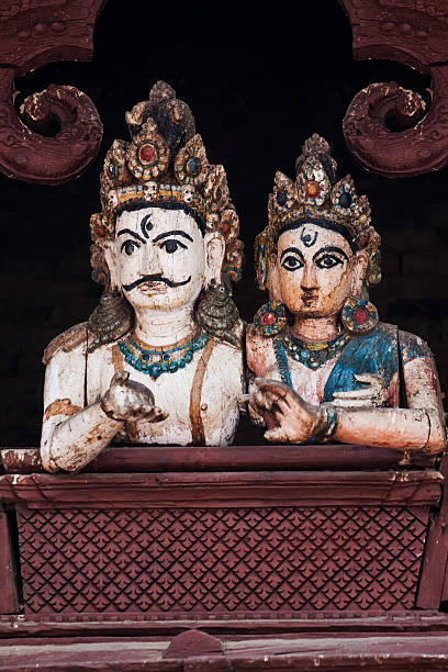 Wood carving shiva and parvati statue at Basantapur Durbar Square in Kathmandu Nepal