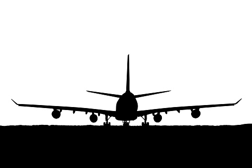 Silhouette of  passenger aircraft, airline on white background