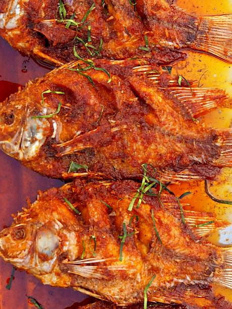 istock Fried fish with 3 taste creamy sauces on top 519785234