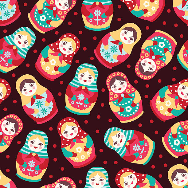 бесшовный узор с матрешки - russian nesting doll illustrations stock illustrations