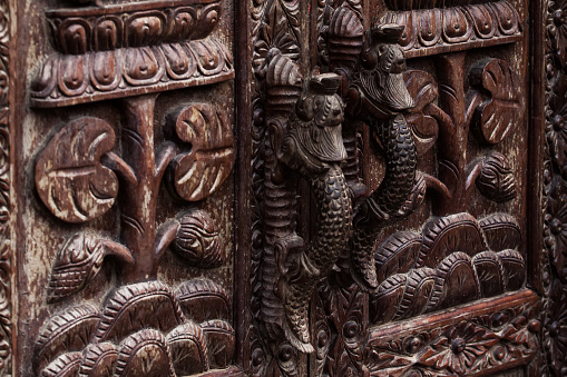 Ancient wooden door in Kathmandu, Nepal
