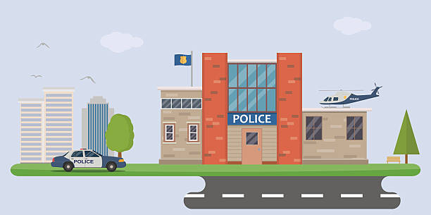 bildbanksillustrationer, clip art samt tecknat material och ikoner med police station - polisstation