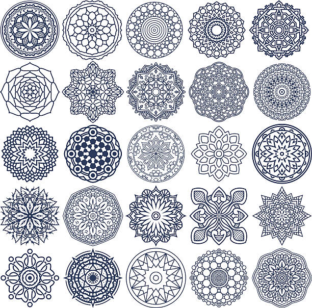 mandali wektor ozdoby zestaw 1 - mirrored pattern stock illustrations