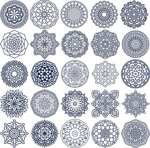 Mandala Vector Ornaments Set 1 Set of 25 Vector mandala ornaments: Can be used for all kind of decorations and design projects, backgrounds, wallpapers, textiles, invitations, greeting cards, printed on stickers and home products mandala stock illustrations