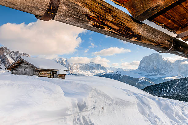 istock View for wooden house in Dolomite mountain 519802409