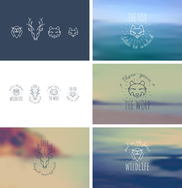 Trendy Retro Vintage Insignias Bundle. Animals. Fox, wolf, deer, owl. vector art illustration