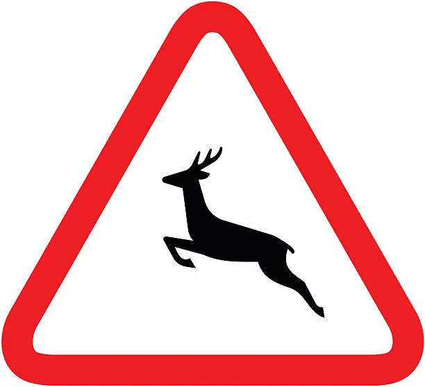 Vector illustration of warning sign about deer crossing  the road