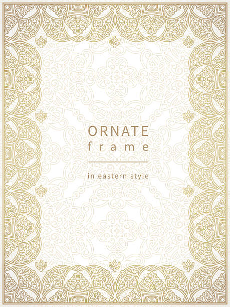 Vector frame in Eastern style. Vector frame in Eastern style. Ornate element for design and place for text. Ornamental lace pattern for wedding invitations and greeting cards. Traditional decor. byzantine pattern stock illustrations