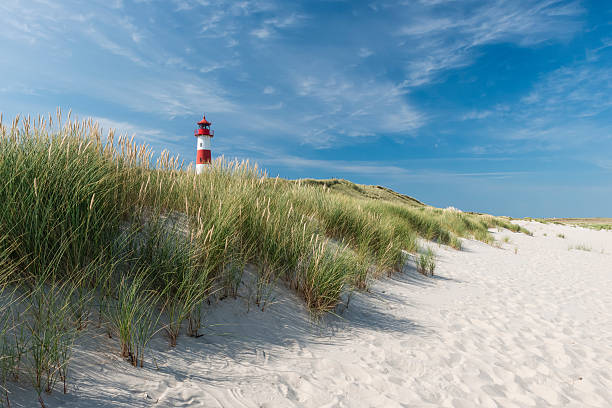 Lighthouse on dune horizontal stock photo