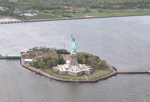 istock Statue of Liberty from a helicopter 519803335