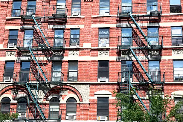 fire ladder at old houses downtown in New York