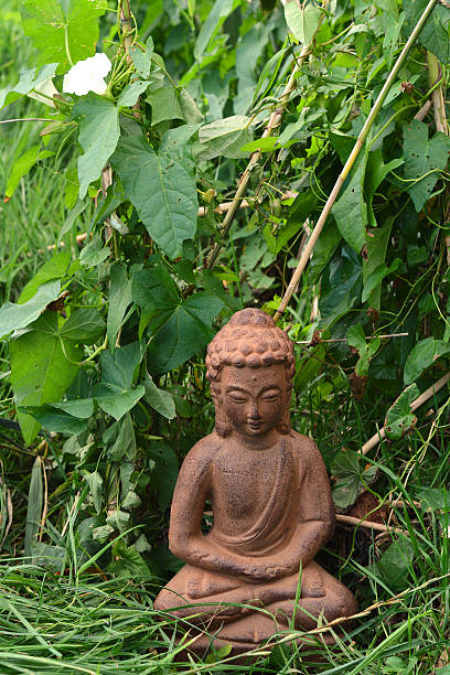 istock Buddha stature in a green garden with reed 519805969
