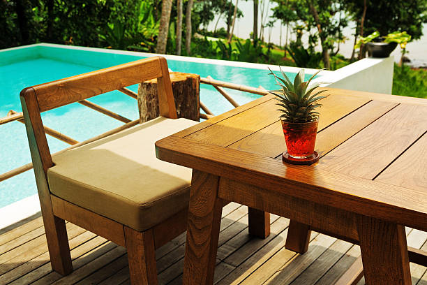 istock chair and table near the pool 519824146