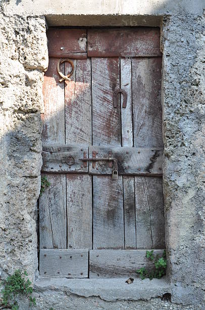 istock Wooden door in a stone wall 519824895