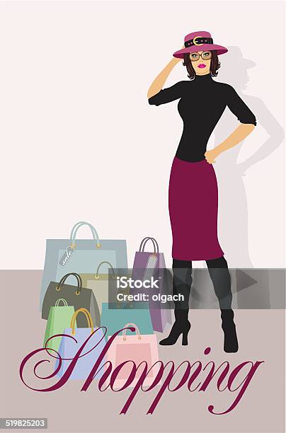 Shopping Stock Illustration - Download Image Now - Brown Hair, Hat, Adult