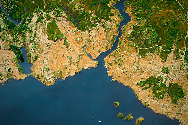 Istanbul City Topographic Map Natural Color