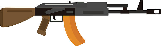 ilustrações de stock, clip art, desenhos animados e ícones de metralhadora ícone silhueta de cor de ilustração vetorial de máquina de arma - gun rifle weapon ak 47