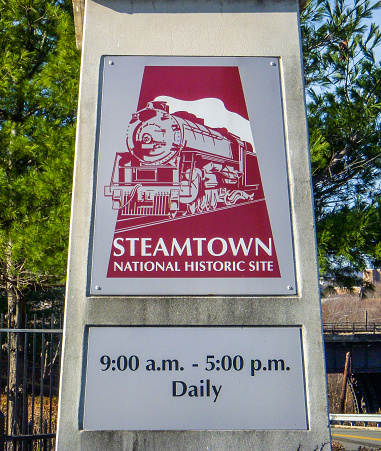 Scranton, PA, USA - November 29, 2009: The main entrance sign of Steamtown National Historic Site in Eastern Pennsylvania in fall of 2009.