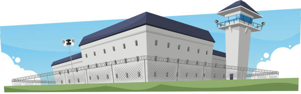 ilustrações, clipart, desenhos animados e ícones de prisão prisão do regime prisional building - razor wire