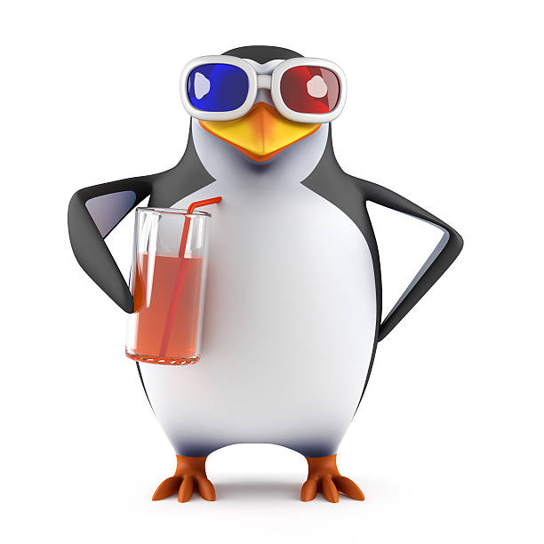 istock 3d Penguin in 3d glasses has a drink 519828279