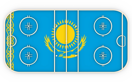 Ice hockey field textured by Kazakhstan flag. Relative to world competition . 3D rendering. Simple playground