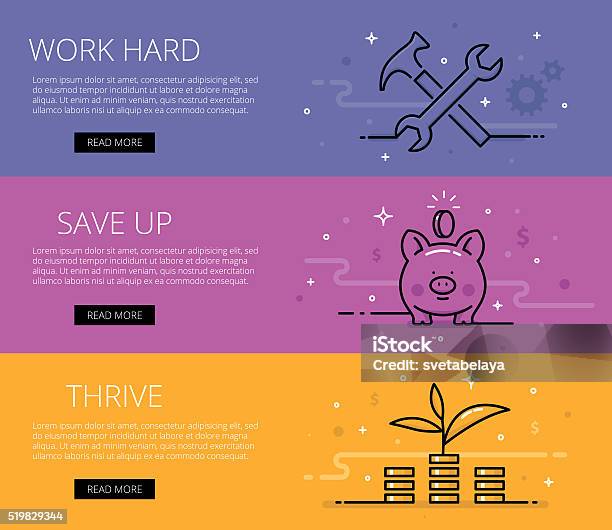 Financial Literacy Line Vector Web Banners Set Stock Illustration - Download Image Now - Financial Literacy, Icon, Vector