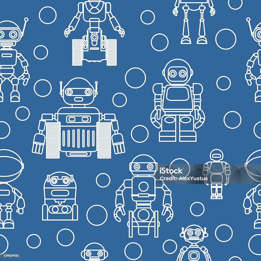 Robotics Background Pattern Computer Modern Seamless Robots Flat Linear Pattern On Blue Background Stock ...