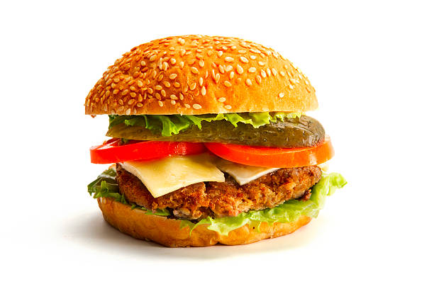 duży hamburger na białym - barbecue beef close up multi colored zdjęcia i obrazy z banku zdjęć