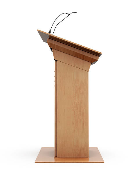istock Wooden tribune isolated on white background. Side view. 3d rende 519834332