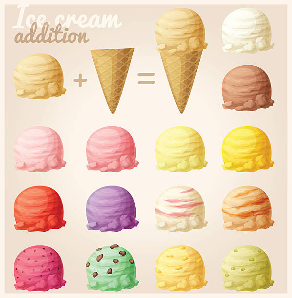 ilustrações, clipart, desenhos animados e ícones de conjunto de sorvete ícones dos desenhos - bola de sorvete