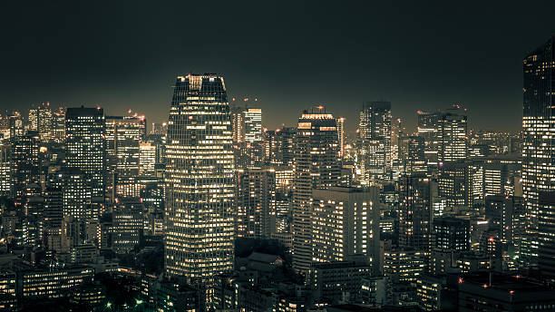 paesaggio urbano di notte di tokyo città - tokyo prefecture city skyline night foto e immagini stock