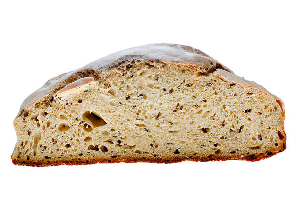 istock Homemade fresh healthy bread with linseeds on white background. 519837224