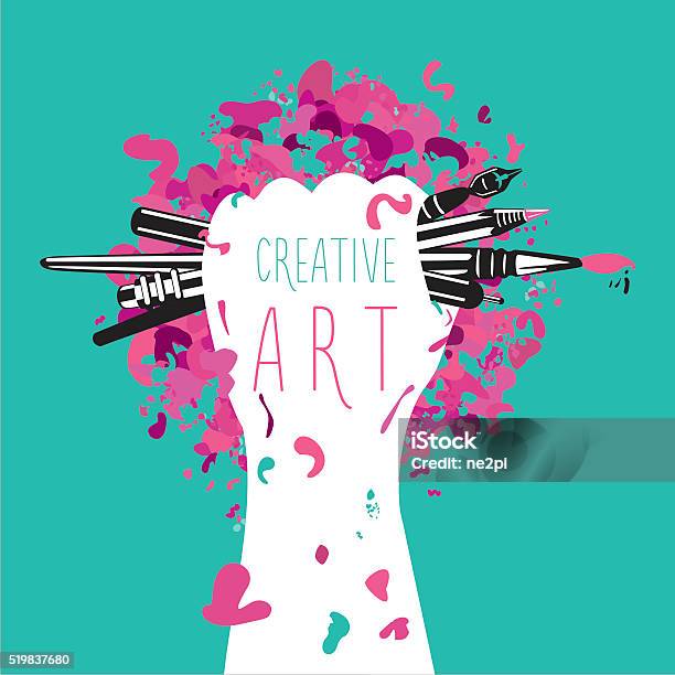 Creative And Art Hand Is Holding Arts Tools Motivation Poster Stock Illustration - Download Image Now