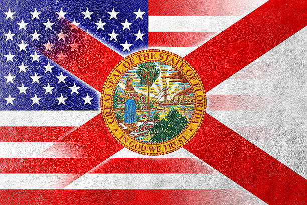 stany zjednoczone ameryki i flaga stanowa florydy malowane na skóra tekstura płótna - florida state zdjęcia i obrazy z banku zdjęć