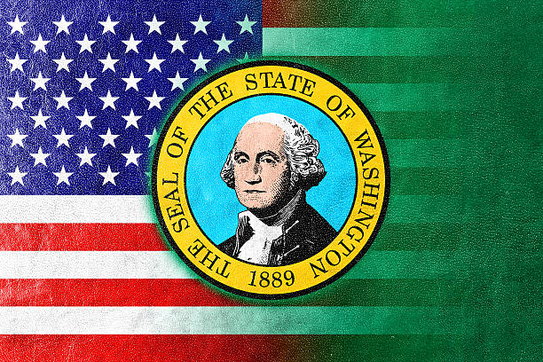 istock USA and Washington State Flag painted on leather texture 519848557