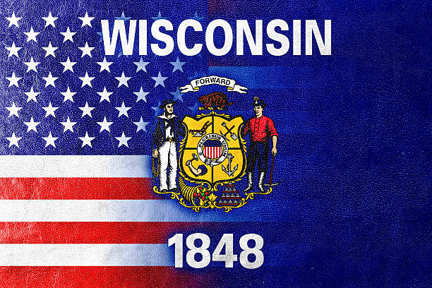 istock USA and Wisconsin State Flag painted on leather texture 519848561