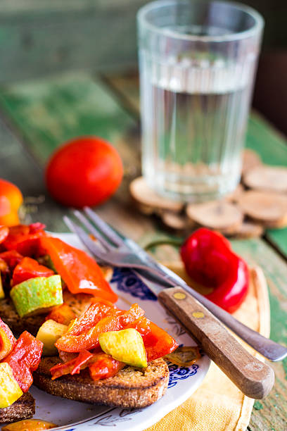 istock grilled rye toast with vegetables. vegetarian appetizer 519850135