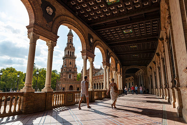 플라자 드 에스파냐 in 세빌랴, 안달루시아 - plaza de espana seville victorian architecture architectural styles 뉴스 사진 이미지