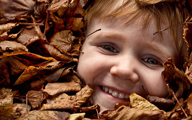istock Happy boy lying in leaves 519862220