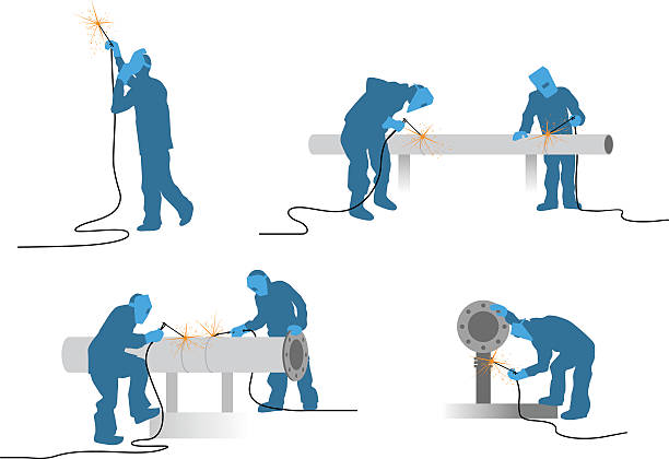 Welders silhouettes set Vector illustration of a welders silhouettes set factory worker silhouette stock illustrations