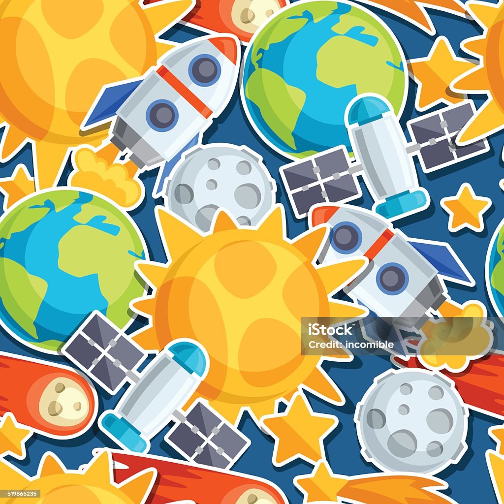 Seamless pattern of solar system, planets and celestial bodies. Planet Earth stock vector