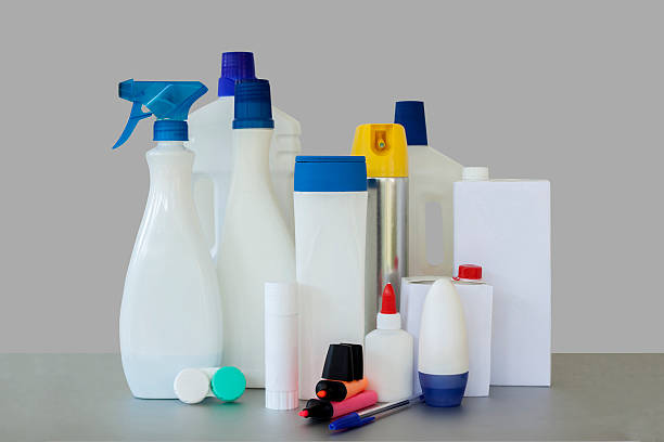 Isolated composition of recyclable objects stock photo