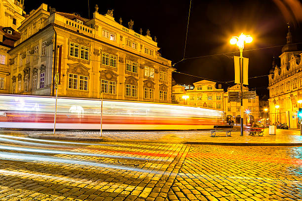 istock Tram Travelling at Night in Prague, Czech Republic 519867847